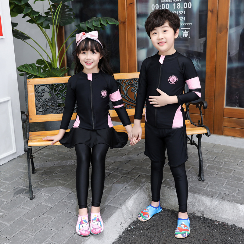 新款儿童泳衣女童连体小童宝宝游泳衣男童泳裤防晒潜水服浮潜衣