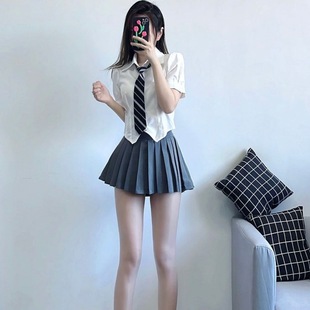 韓系學院風短款 女修身 襯衣領帶法式 收腰上衣搭配百褶裙jk制服 襯衫