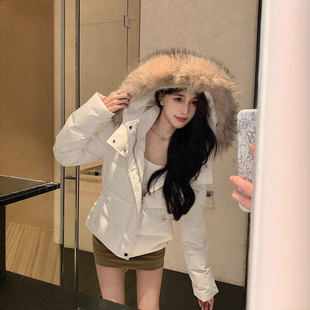 新国标90羽绒服女短款2025新款收腰版冬季修身感真毛领外套潮