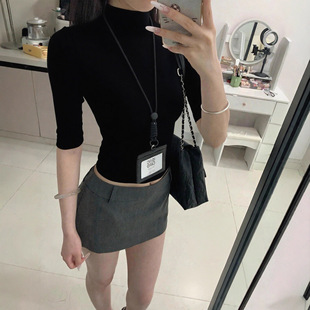 半高领上衣短裙两件套女2025新款高干风修身显瘦小个子秋季套装