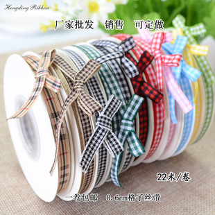 輔料禮品蛋糕包裝 6mm格子絲帶服裝 彩帶手工蝴蝶結(jié)DIY飾品發(fā)飾緞帶