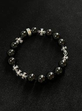 A lone ranger原创高级轻奢925银手链十字架黑曜石手串手链