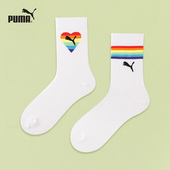 配鲨鱼裤 PUMA彪马袜子男女白色爱心时尚 百搭吸汗透气长筒袜2双装