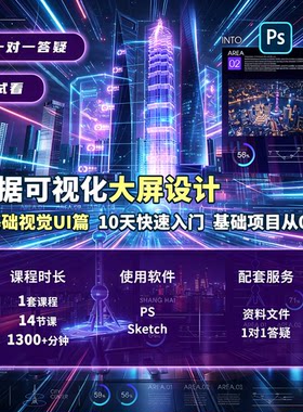 基础可视化大屏UI交互视觉设计系统课程配套实战自学教学视频素材