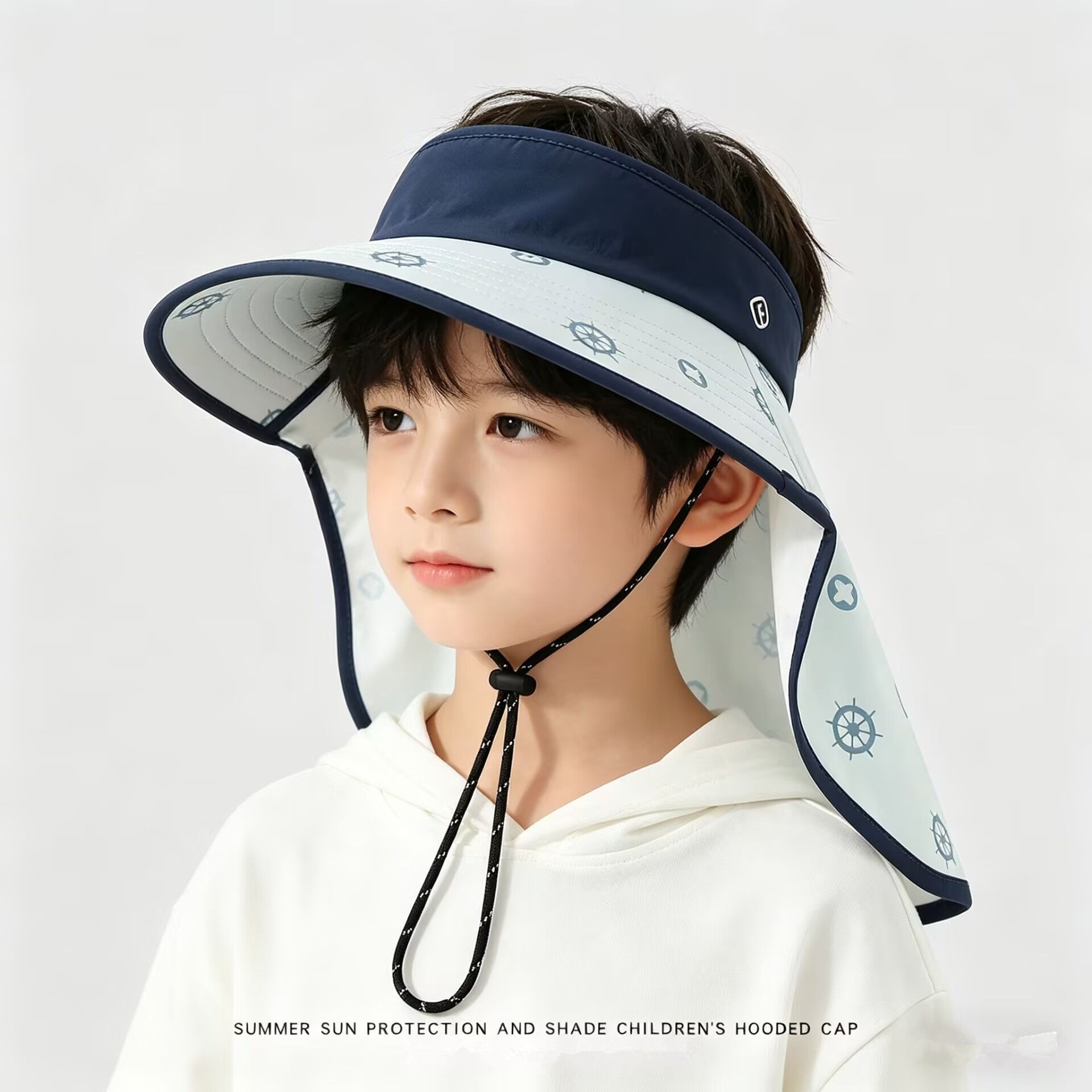 儿童防晒帽夏季男童宝宝护脖遮阳帽披肩一体女童空顶透气防紫外线