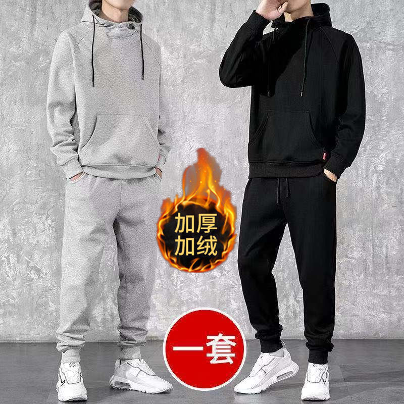 秋冬款加绒加厚休闲运动卫衣卫裤两件套韩版潮流帅气男士时装套装,男装,休闲运动套装,淘宝优惠券,粉丝福利购,淘宝优惠卷