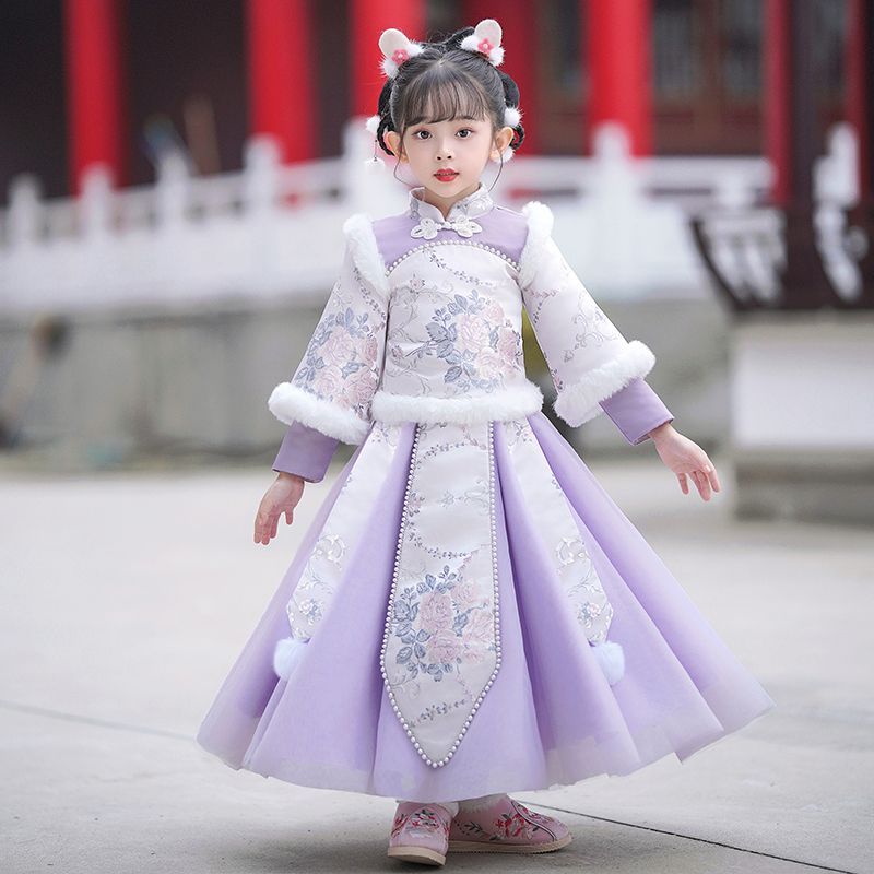 冬季汉服女童冬款古装拜年服国风过年冬装2024新款儿童古风唐装