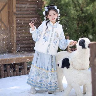 汉服女童2025新加绒新年套装 女孩秋冬季 古风唐装 儿童国风超仙冬装