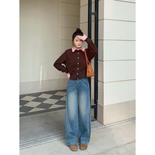 王家有鱼小个子2025年怀旧色弯刀裤女款爆款百搭时尚牛仔阔腿裤子