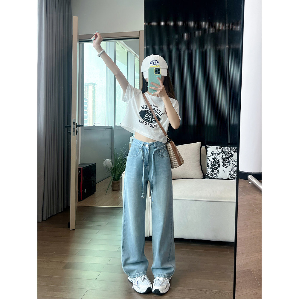 王家有鱼小个子阔腿裤2025年夏季新款宽松直筒裤显瘦百搭牛仔裤女