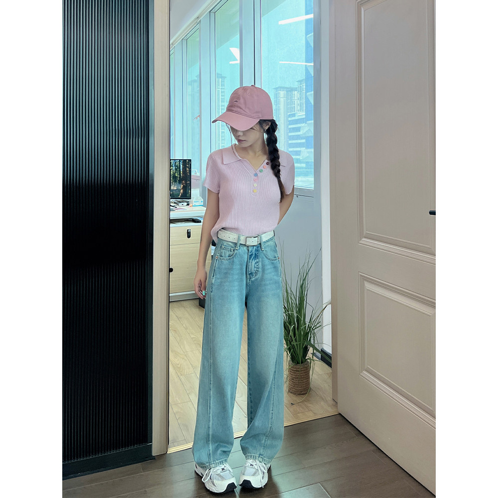 王家有鱼小个子复古蓝直筒裤2025夏季新款百搭显瘦修身牛仔裤女款