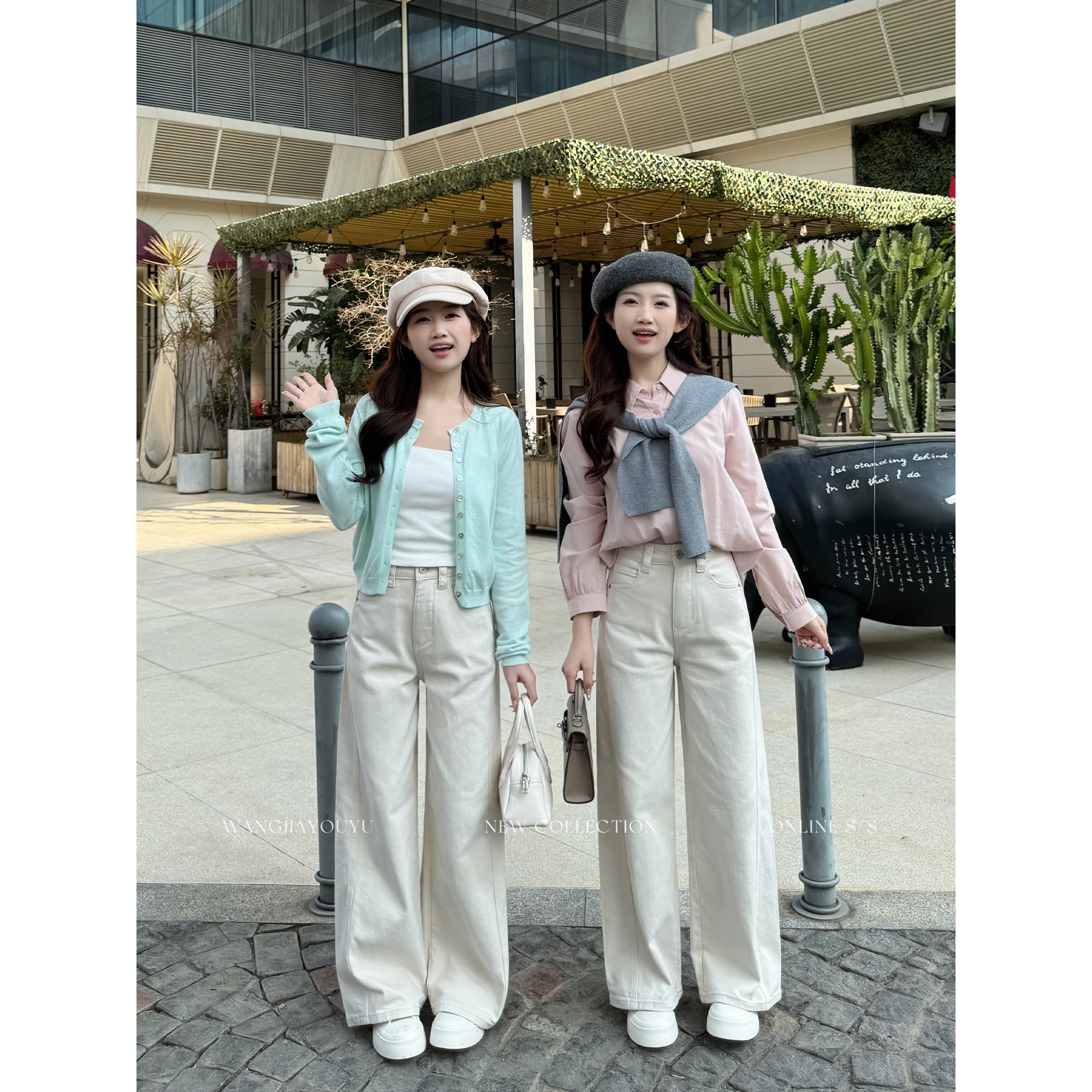 王家有鱼【大姚小姚】小个子米杏色阔腿裤女2026早春新款牛仔裤子