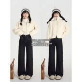 百搭高腰直筒裤 新款 子 女2025年秋季 王家有鱼小个子黑色阔腿牛仔裤