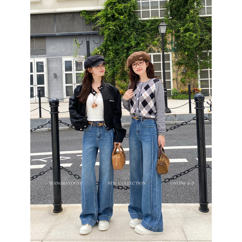 王家有鱼【大姚小姚】小个子宽松阔腿裤女2025新款牛仔裤爆款裤子