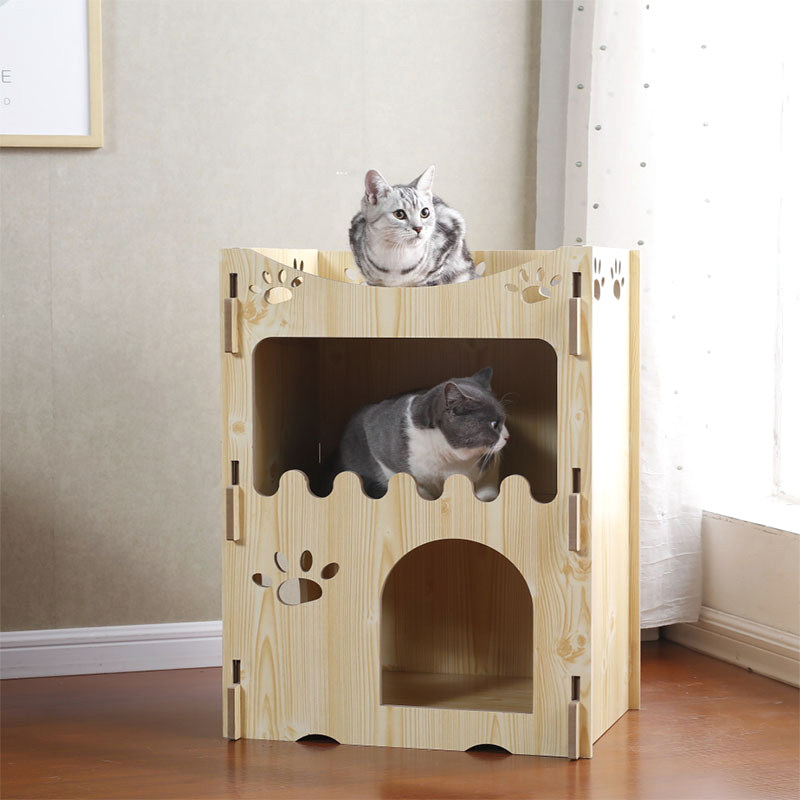 半封闭式实木猫窝猫爬架双层猫房子