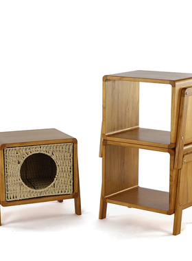 实木换鞋凳猫窝床头柜坐凳人猫共用半封闭一体窝猫跳台中小型猫屋