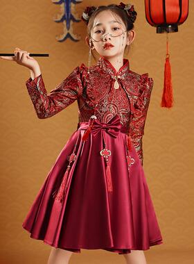 女童旗袍拜年服新年红色儿童过年衣服中国风小女孩新中式唐装秋冬