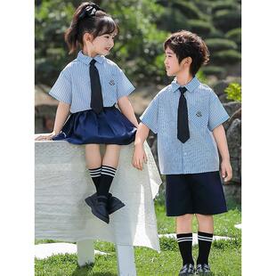 新款女童学院风两件套夏季2025韩版洋气短袖衬衫演出服班服两件套