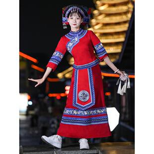 彝族服装女新款四川凉山少数民族服饰布依族侗族火把节舞蹈演出服