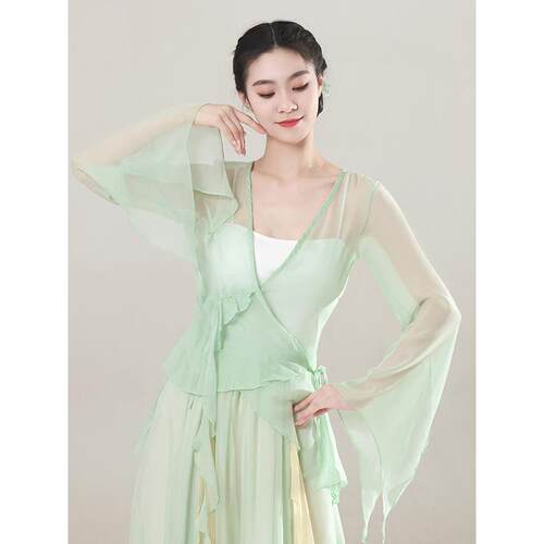 古典舞蹈服女仙气飘逸中国风纱衣身韵上衣大裙摆中国舞演出服新款