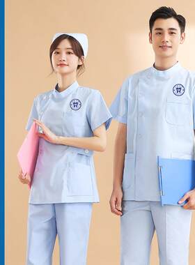 夏季短袖护士服分体式女装 牙科医生工作制服棉质护工服套装