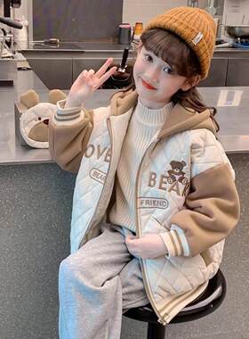 韩国女童秋冬棉服外套2024新款洋气夹棉加厚大童棒球服棉袄儿童装