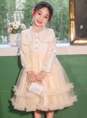 女童长袖连衣裙洋气小女孩演出礼服儿童加绒加厚公主裙春秋冬裙子