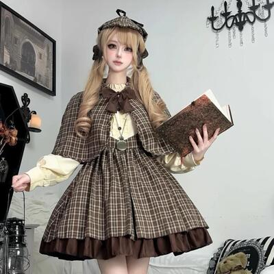 福尔摩斯英伦学院风连衣裙 万圣节亲子侦探COS服 舞台演出九件套