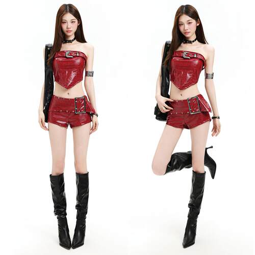 jennie同款红色打歌服套装演唱会穿搭韩舞kpop女团酒吧gogo演出服