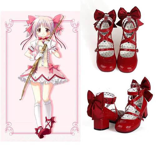 魔法少女小圆战斗服cos鞋鹿目圆cosplay红色12cm超高跟罗莉塔鞋子