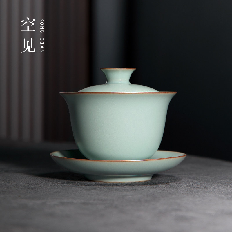 空见汝窑景德镇盖碗单个天青色汝瓷防烫三才茶碗茶杯陶瓷功夫茶具