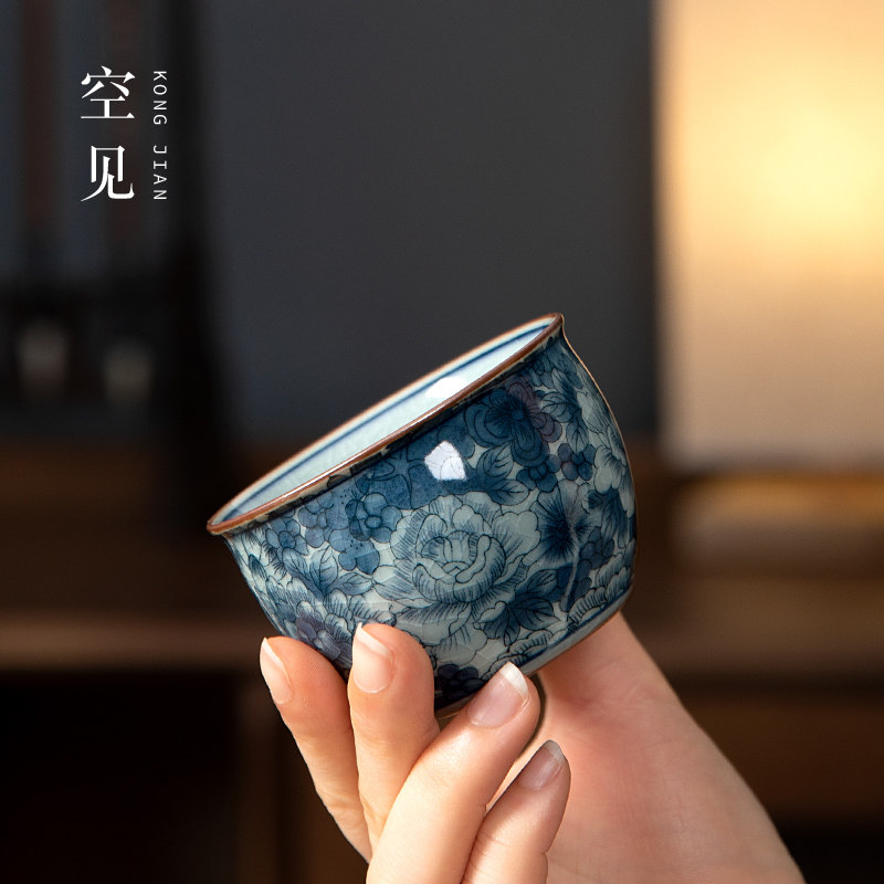景德镇老陶泥手工青花瓷茶盏品茗杯主人杯陶瓷功夫茶具茶杯单杯,餐饮具,茶杯,淘宝优惠券,粉丝福利购,淘宝优惠卷