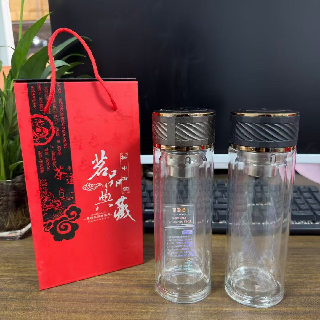 玻璃商务家用双层带滤网水杯茶杯