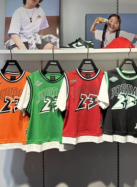JORDAN乔丹26夏款男女童速干假两件AJ街头篮球圆领半袖JD2622054