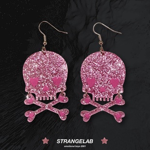 千禧复古90s辣妹粉色闪骷髅亚克力耳环欧美个性 夸张骨骼耳饰耳钉