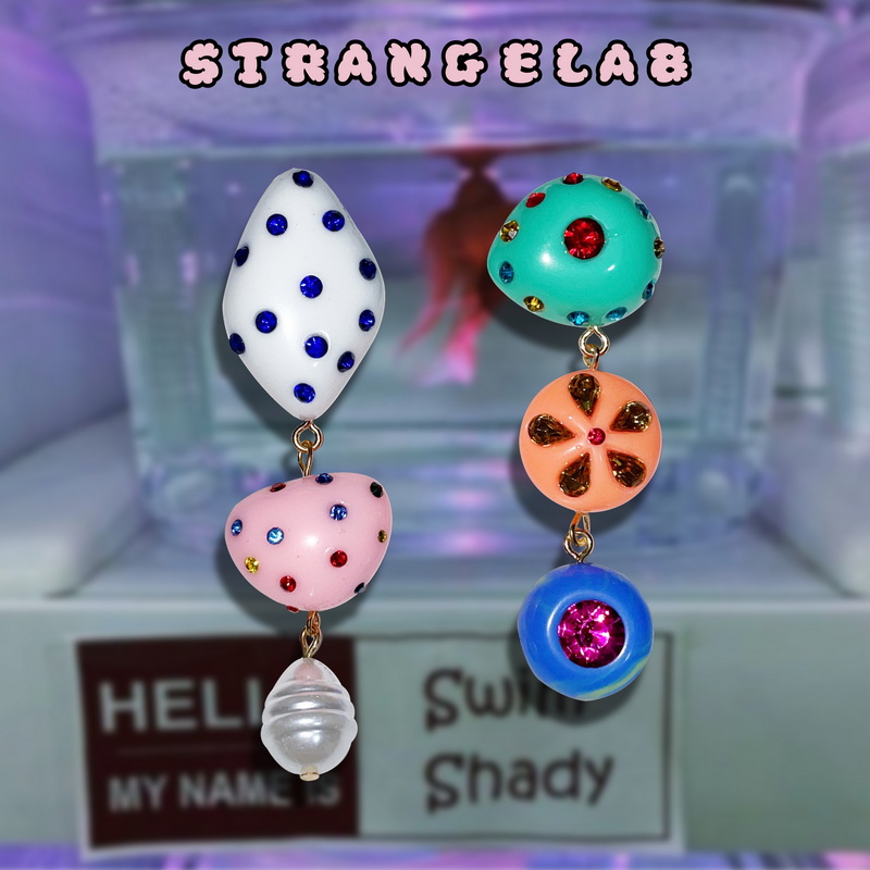 霓虹少女 80S复古-塑料感-糖果色闪钻耳环可爱怀旧耳饰耳钉