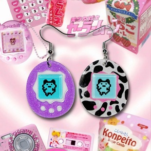 90s昭和复古甜心辣妹亚克力夸张大耳环decora拓麻歌子耳钉耳夹