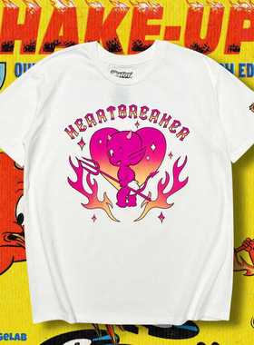 仅一批 美式复古HOTSTUFF摇滚亚比小恶魔印花圆领宽松短袖T恤男女