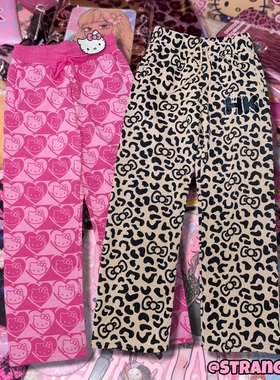 2000千禧y2k西海岸街头KT猫豹纹直筒裤宽松长裤粉色显瘦休闲裤