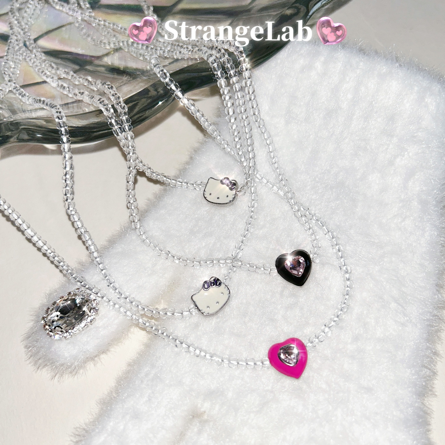 千禧少女冰透手工串珠kitty项链