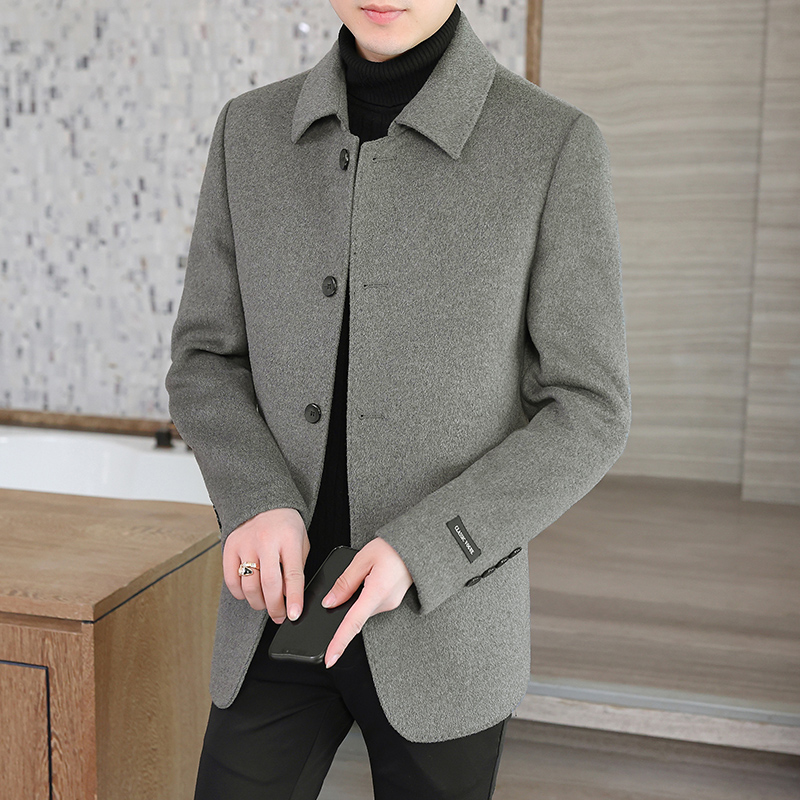 休闲双面呢大衣男潮流秋季商务轻奢毛呢外套韩版修身羊毛加厚上衣