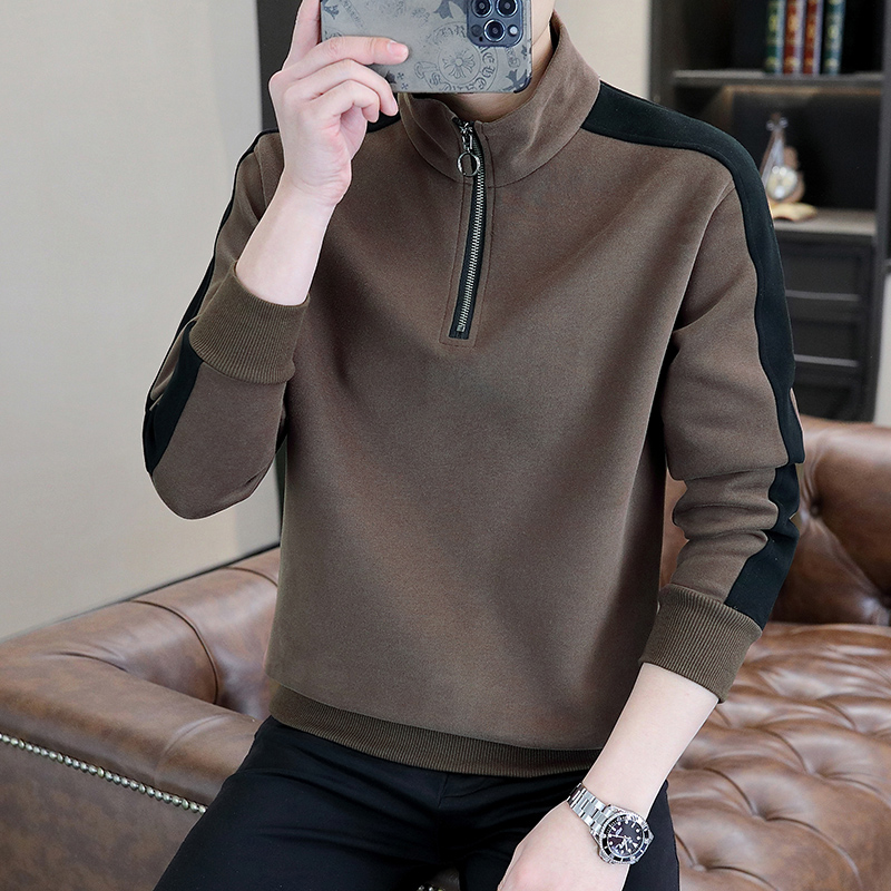 轻奢男士半拉链立领卫衣长袖t恤新款春秋季时尚宽松休闲打底衫潮
