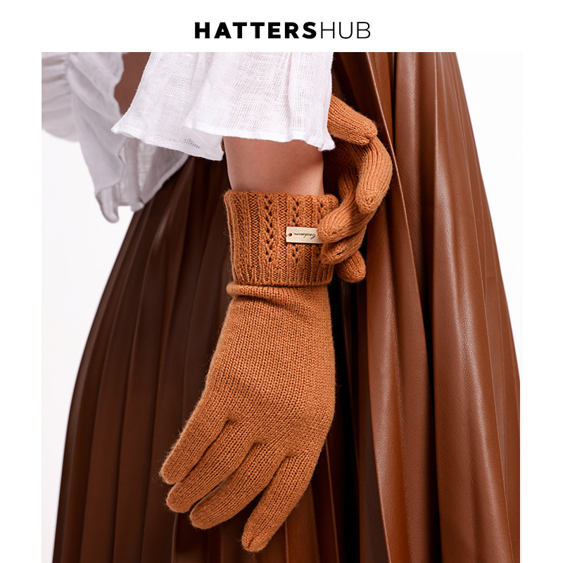 帽仕汇 羊绒手套秋冬防寒保暖五指手套开车针织手套