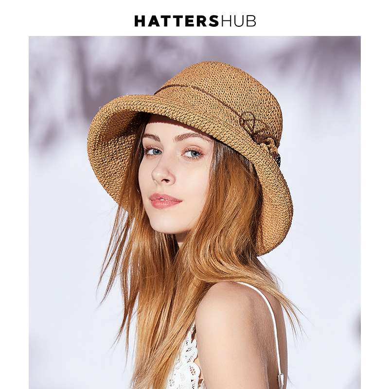 帽仕汇草帽女夏天百搭出游太阳帽花朵日系沙滩帽小清新卷边遮阳帽