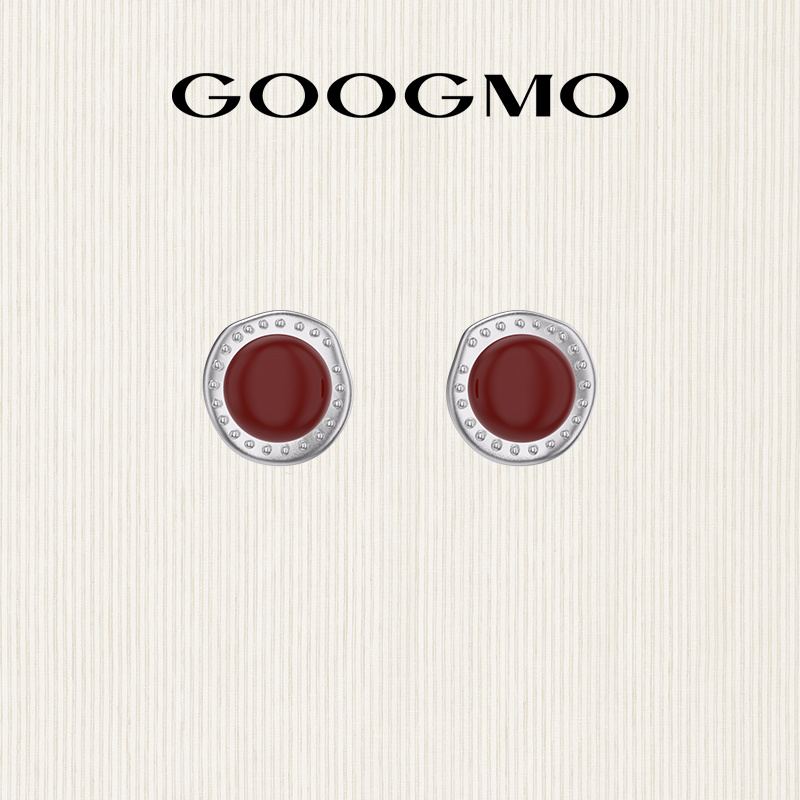 GOOGMO欧若拉系列新年礼物红玛瑙耳钉女小众设计感耳环红色耳饰
