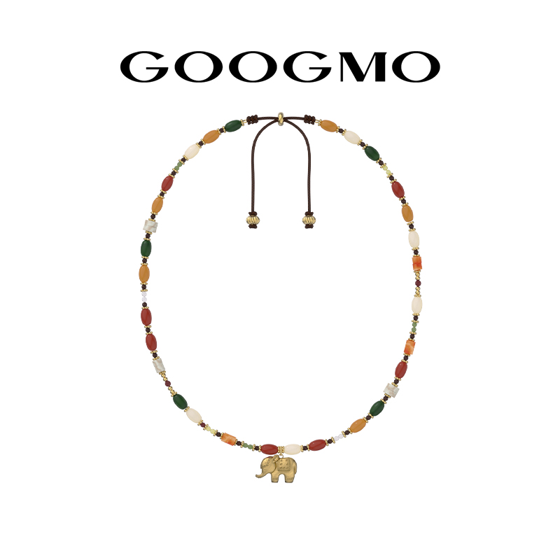 【吉象如意】GOOGMO多巴胺彩色串珠项链法式复古金小象吊坠锁骨链