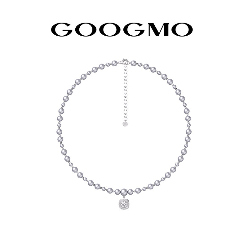 GOOGMO白夜系列莫桑石吊坠珍珠项链女轻奢小众设计气质时尚锁骨链