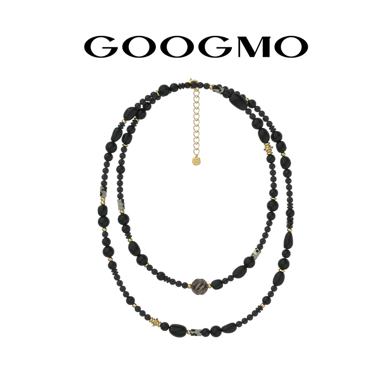 GOOGMO黑玛瑙串珠复古项圈项链长款多层叠戴毛衣链秋冬高级感配饰