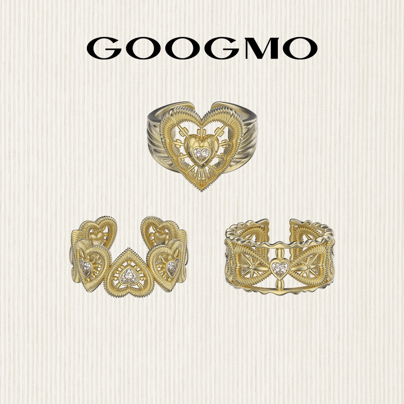 GOOGMO爱心开口戒指女原创小众设计精致感时尚个性金色指环食指戒