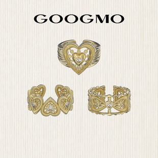 GOOGMO爱心开口戒指女原创小众设计精致感时尚个性金色指环食指戒